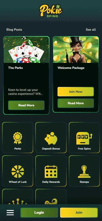 Pokiespins Casino promotions page on a mobile device